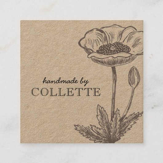 Handmade Flower Logo Kraft Vierkante Visitekaartje (Voorkant)