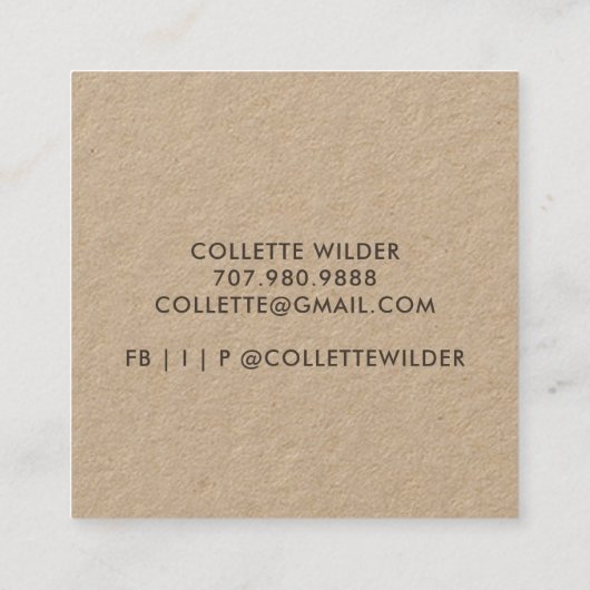 Handmade Flower Logo Kraft Vierkante Visitekaartje (Achterkant)