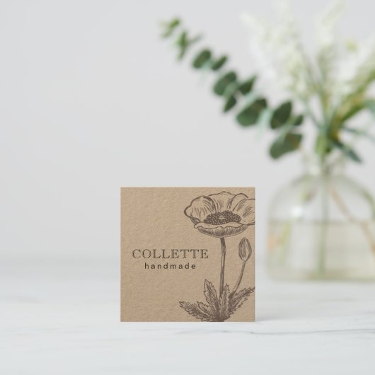 Handmade Flower Logo Kraft Vierkante Visitekaartje (Staand voorkant)