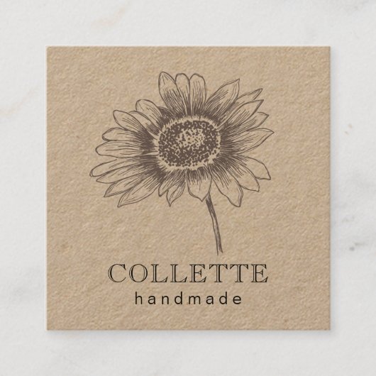 Handmade Flower Logo Kraft Vierkante Visitekaartje (Voorkant)