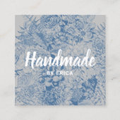 Handmade Gift  Blue Floral Vierkante Visitekaartje (Voorkant)