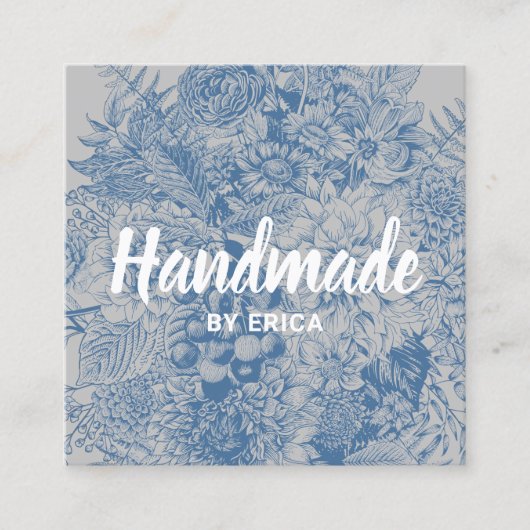 Handmade Gift  Blue Floral Vierkante Visitekaartje (Voorkant)