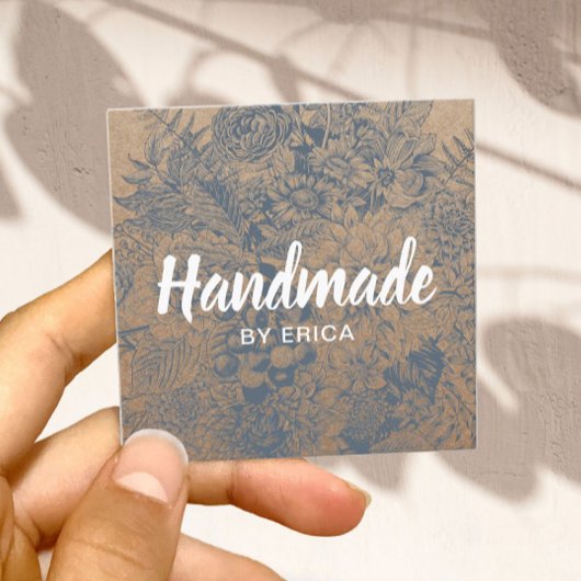 Handmade Gift  Floral Rustic Kraft Vierkante Visitekaartje