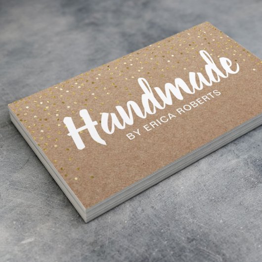 Handmade Gift Gold Confetti Rustic Kraft Visitekaartje