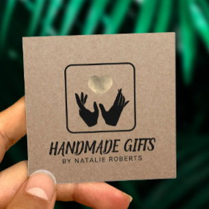 Handmade Gift Hands & Heart Rustic Kraft Vierkante Visitekaartje