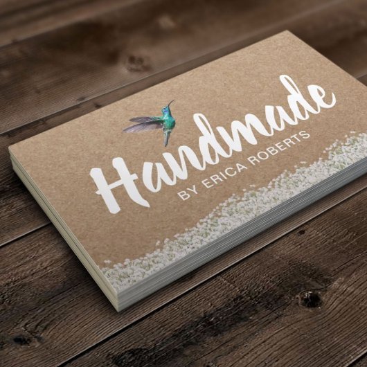 Handmade Gift Rustic Kraft Hummingbird Floral Visitekaartje
