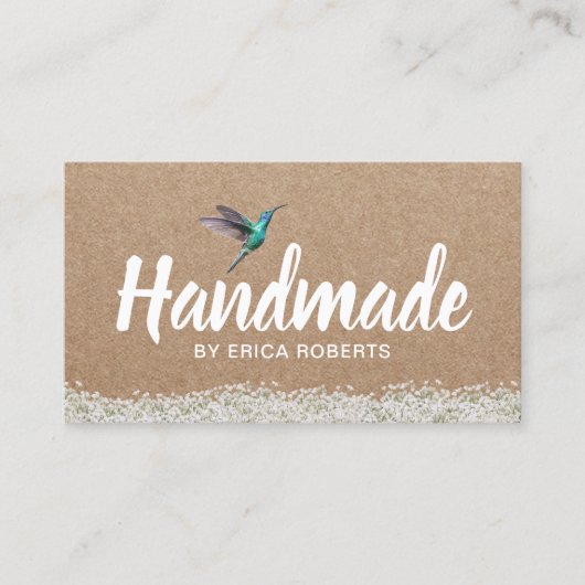 Handmade Gift Rustic Kraft Hummingbird Floral Visitekaartje (Voorkant)