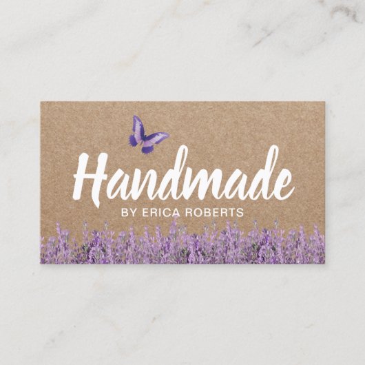 Handmade Gift Rustic Kraft Lavender Floral Visitekaartje (Voorkant)