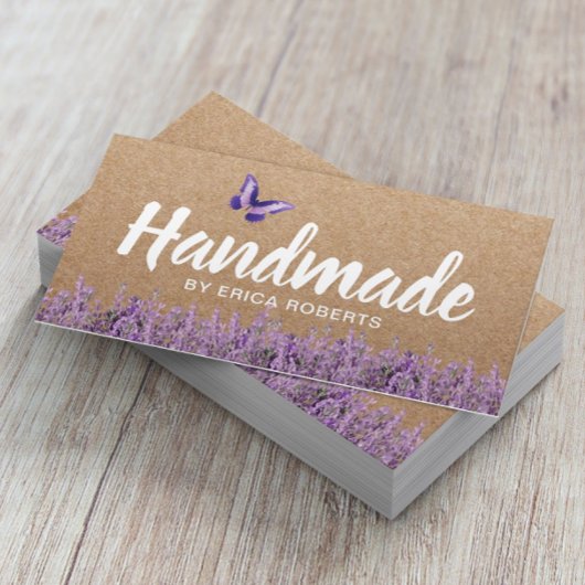 Handmade Gift Rustic Kraft Lavender Floral Visitekaartje