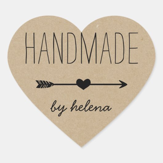 Handmade Heart | Rustic Kraft Kijk Hart Sticker (Voorkant)