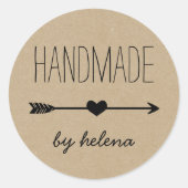 Handmade Heart | Rustic Kraft Kijk Ronde Sticker (Voorkant)