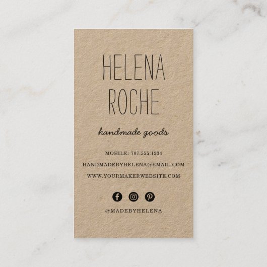 Handmade Heart | Rustic Kraft Vertical Visitekaartje (Achterkant)