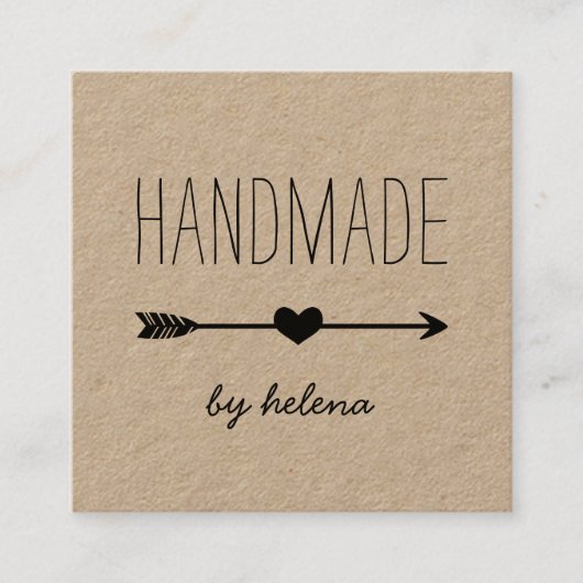 Handmade Heart | Rustic Kraft Vierkante Visitekaartje (Voorkant)