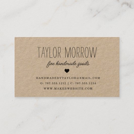 Handmade Heart | Rustic Kraft Visitekaartje (Achterkant)