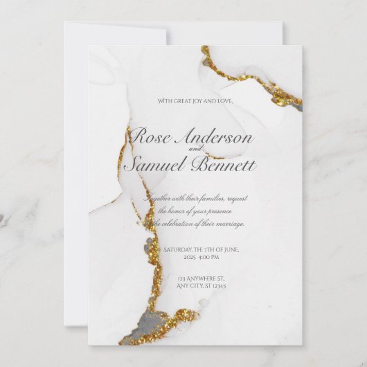 Handmade Ink Glitter Chic Gold Wedding Invitation Kaart (Voorkant)