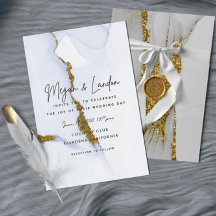 Handmade Ink Glitter Chic Gold Wedding Invitation
