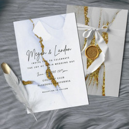 Handmade Ink Glitter Chic Gold Wedding Invitation Kaart