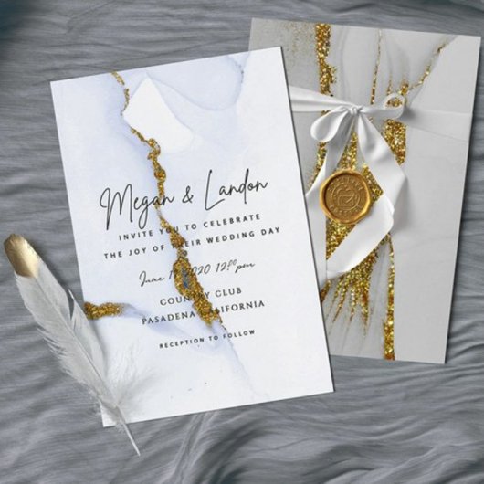 Handmade Ink Glitter Chic Gold Wedding Invitation Kaart