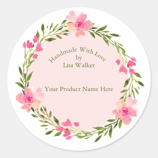 Handmade Item Label Wreator & Light Roze Sticker (Voorkant)