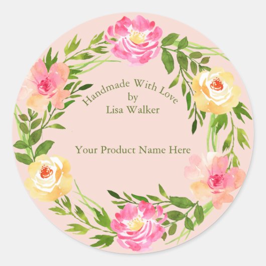 Handmade Item Roos met Blush Center Ronde Sticker (Voorkant)