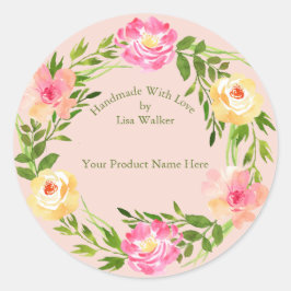 Handmade Item Roos met Blush Center Ronde Sticker