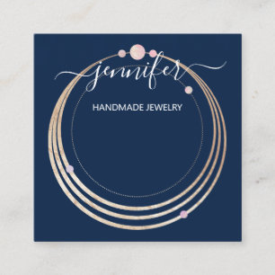 Handmade Jewelry Custom Logo Gold Blue Navy Vierkante Visitekaartje