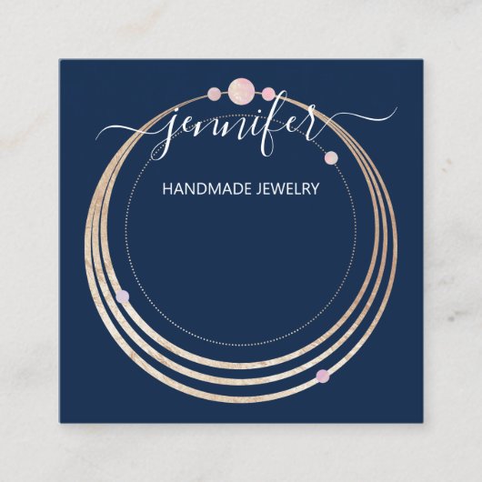 Handmade Jewelry Custom Logo Gold Blue Navy Vierkante Visitekaartje (Voorkant)