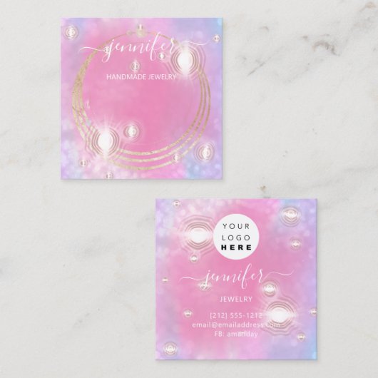 Handmade Jewelry Custom Logo Holograph Future Vierkante Visitekaartje (Voorkant / Achterkant)