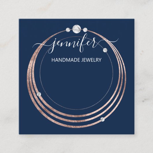 Handmade Jewelry Custom Logo Roos Gold Blue Navy Vierkante Visitekaartje (Voorkant)