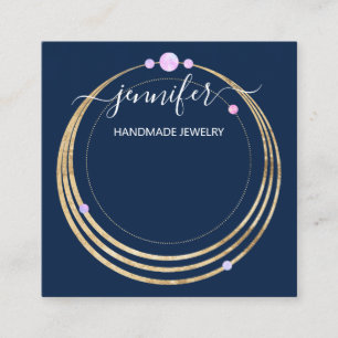 Handmade Jewelry Custom Logo roze Gold Blue Navy Vierkante Visitekaartje