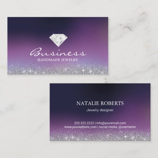 Handmade Jewelry Diamond Logo Modern Paars Ombre Visitekaartje (Voorkant / Achterkant)