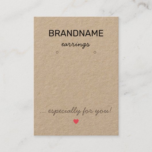 Handmade Jewelry Rustic Kraft Paper Earning Holder Visitekaartje (Voorkant)