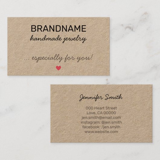 Handmade Jewelry Tiny Red Heart Rustic  Visitekaartje (Voorkant / Achterkant)