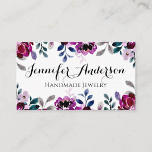 Handmade Jewelry Waterverf Floral Burgundy Script Visitekaartje