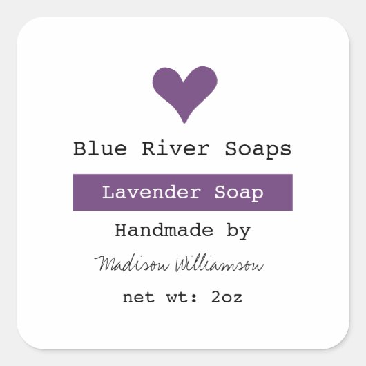 Handmade Lavender Soap Paars Heart Vierkante Sticker (Voorkant)