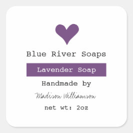 Handmade Lavender Soap Paars Heart Vierkante Sticker