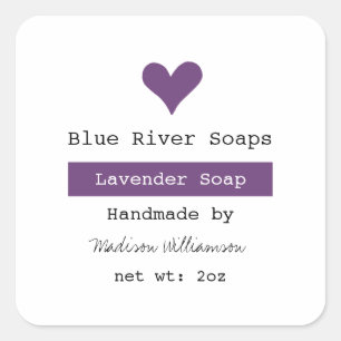 Handmade Lavender Soap Paars Heart Vierkante Sticker