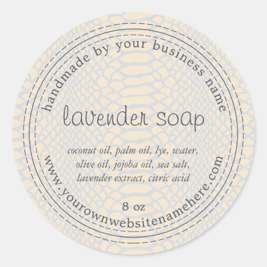 Handmade Lavender Soap Pastel Blue Snake Patroon Ronde Sticker (Voorkant)