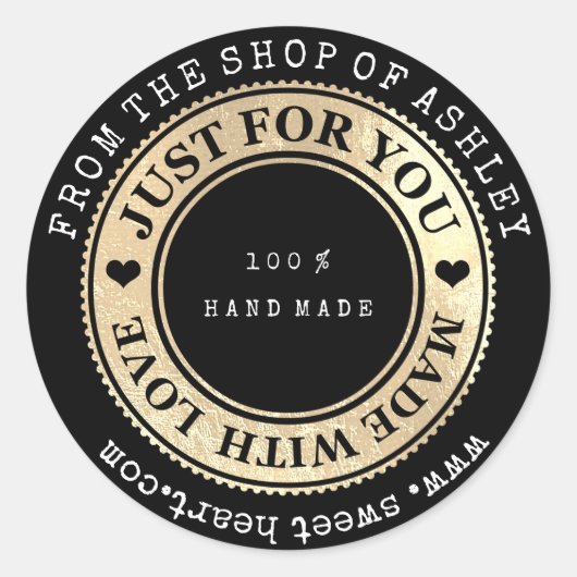 Handmade Logo Name Web Heart Love Black Gold Ronde Sticker (Voorkant)