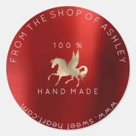 Handmade Logo Name Web Horse Burgundy Gold Ronde Sticker