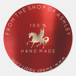 Handmade Logo Name Web Horse Burgundy Gold Ronde Sticker