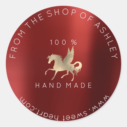 Handmade Logo Name Web Horse Burgundy Gold Ronde Sticker (Voorkant)