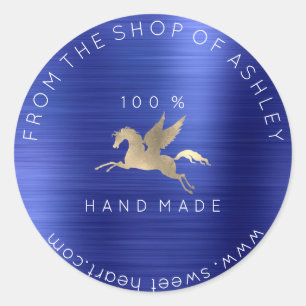 Handmade Logo Name Web Pegasus Cobalt Blue Gold Ronde Sticker