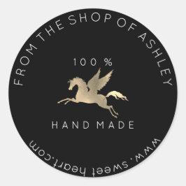 Handmade Logo Name Web Pegasus Horse Black Gold Ronde Sticker