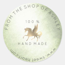 Handmade Logo Name Web Pegasus Horse Mint Gold Ronde Sticker