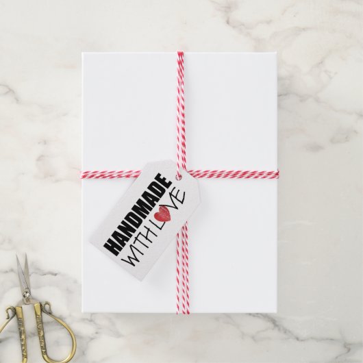 HANDMADE met liefde Rood hartstempel Cadeaulabel (Met Touw)