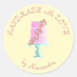 HANDMADE met LOVE, gepersonaliseerde laagcake Klas Ronde Sticker