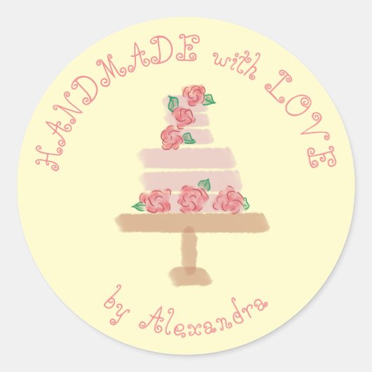 HANDMADE met LOVE gepersonaliseerde laagtaart Ronde Sticker (Voorkant)