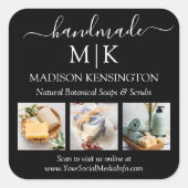 Handmade Monogram of voeg Logo Business 3 Foto toe Vierkante Sticker (Voorkant)