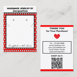 Handmade Necklace Earrings Red White Polka Dots Visitekaartje